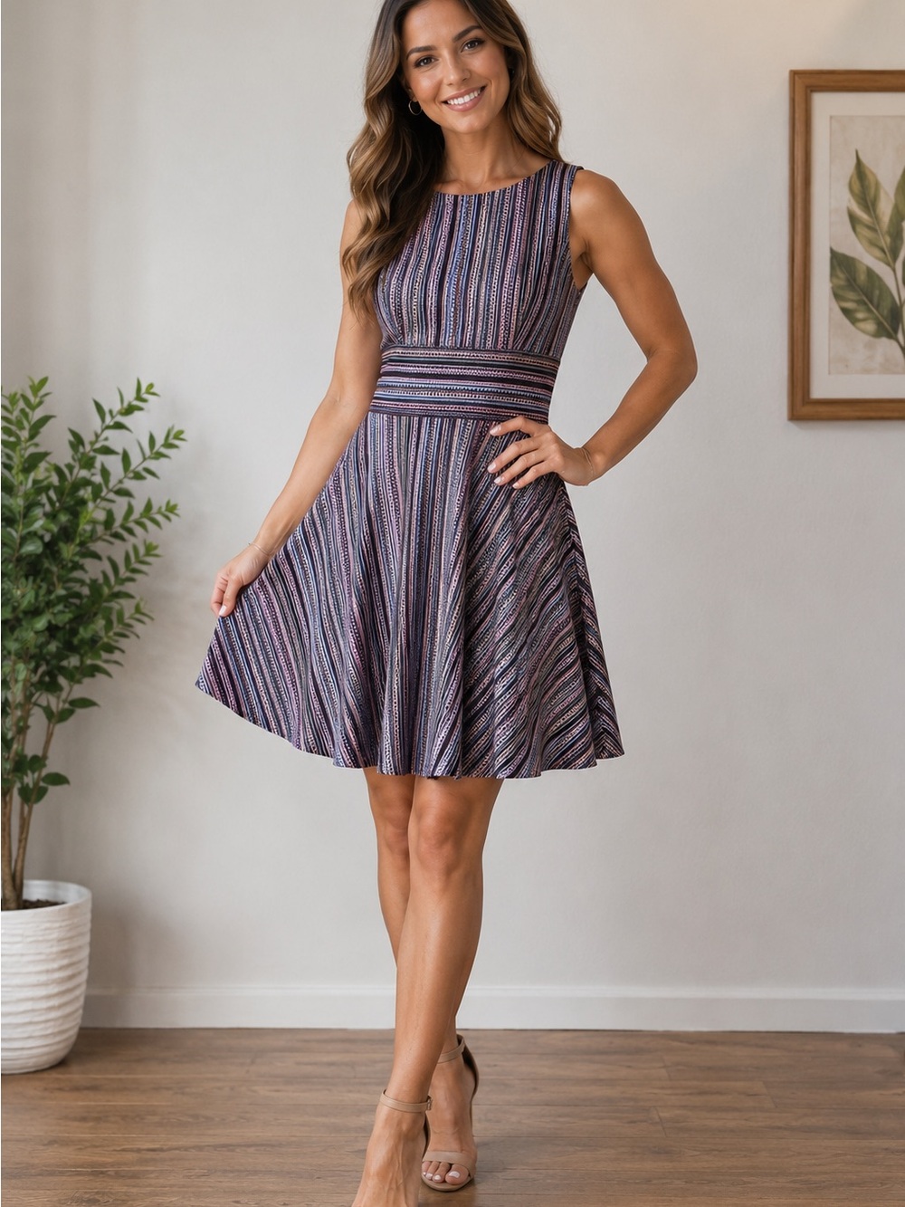 Gabby Skye Fit and Flare Dress Sleeveless Textured A Line Midi Women Size 6